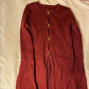 Elegant Red Button-Up Sweater/Mini Dress
